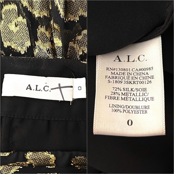 ALICE + OLIVIA Silk Metallic Shimmer Leopard Jacquard Ruffle Tier Mini Skirt 0 - Picture 8 of 9